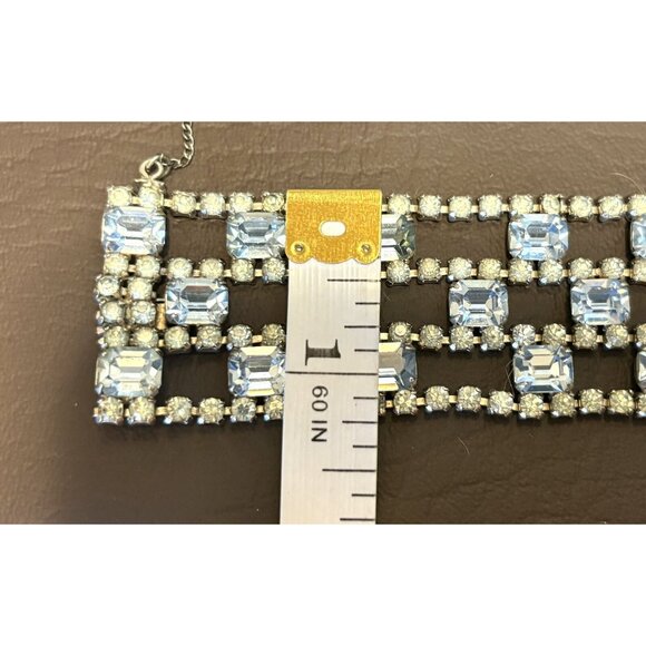 Rare Schreiner? Juliana? Vintage Blue Baguette Rhinestone Push Lock Bracelet - Picture 12 of 13